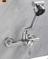 HydroFlex Pro Wall Mixer – 4-Mode Stainless Steel Kitchen Faucet | 360° Swivel Hot & Cold Tap