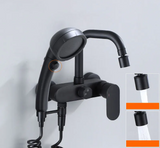 NoirFlow Wall-Mounted Mixer Tap – Matte Black Brass Faucet | 360° Swivel with Side Spray Attachment