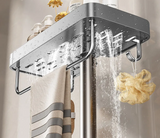 AeroMount Shower Storage Shelf – Drill-Free Aluminium Bathroom Organiser | Double Layer Caddy with Towel Rail