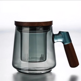 BrewLeaf 500ml Glass Tea Infuser Mug – Heat-Resistant Borosilicate Tea Cup | Wooden Handle & Lid | Reusable Tea Brewer