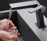 ShadowStream LuxeFall Basin Mixer – Gun Grey Waterfall Bathroom Faucet | Luxury Solid Brass Vanity Tap