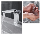 ShadowStream LuxeFall Basin Mixer – Gun Grey Waterfall Bathroom Faucet | Luxury Solid Brass Vanity Tap