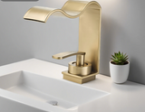 Aurelio Cascade Basin Mixer – Gold Waterfall Bathroom Faucet | Luxury Single Lever Sink Tap