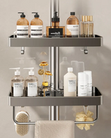 AeroMount Shower Storage Shelf – Drill-Free Aluminium Bathroom Organiser | Double Layer Caddy with Towel Rail