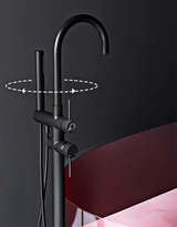 NoirLuxe Floor-Mounted Brass Bath Mixer Tap – Dual-Handle Black Freestanding Faucet with Hand Shower | 2-in-1 Hot & Cold Luxury Bathroom System