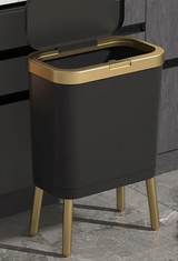 Auréva Slim Waste Bin – Modern Gold-Detail Bathroom & Bedroom Bin | Odour-Sealing Lid