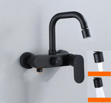 NoirFlow Wall-Mounted Mixer Tap – Matte Black Brass Faucet | 360° Swivel with Side Spray Attachment