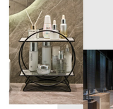 Bellavue Marble Vanity Organiser – Luxury 2-Tier Cosmetic Storage Stand | Gold & Black Bathroom Display Shelf