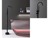 NoirLuxe Floor-Mounted Brass Bath Mixer Tap – Dual-Handle Black Freestanding Faucet with Hand Shower | 2-in-1 Hot & Cold Luxury Bathroom System