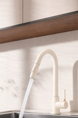 IvoryFlow Pull-Down Kitchen Mixer Tap – Cream Stainless Steel Faucet | 360° Swivel Hot & Cold Sink Sprayer