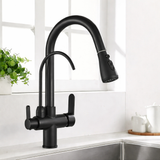 PureFlow Pro Kitchen Mixer Tap – Black Pull-Out Faucet with Filtered Water System | 360° Swivel Sink Mixer