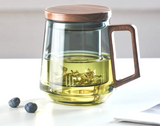 BrewLeaf 500ml Glass Tea Infuser Mug – Heat-Resistant Borosilicate Tea Cup | Wooden Handle & Lid | Reusable Tea Brewer