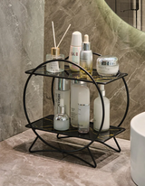 Bellavue Marble Vanity Organiser – Luxury 2-Tier Cosmetic Storage Stand | Gold & Black Bathroom Display Shelf