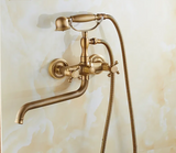 HeritageRain Retro Shower System – Antique Brass Wall-Mounted Mixer Set | Classic Handheld Shower & Extended Spout