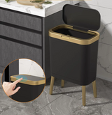 Auréva Slim Waste Bin – Modern Gold-Detail Bathroom & Bedroom Bin | Odour-Sealing Lid