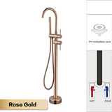 NoirLuxe Floor-Mounted Brass Bath Mixer Tap – Dual-Handle Black Freestanding Faucet with Hand Shower | 2-in-1 Hot & Cold Luxury Bathroom System
