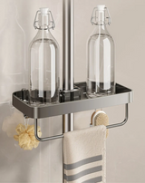 AeroMount Shower Storage Shelf – Drill-Free Aluminium Bathroom Organiser | Double Layer Caddy with Towel Rail
