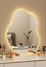 ElaraGlow Organic LED Vanity Mirror – Scandinavian Irregular Wall Mirror with Ambient Lighting for Bathroom & Living Spaces