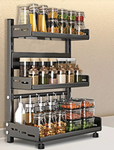 Elevio 3-Tier Spice Station – Black Stainless Steel Kitchen Organiser | Large Capacity Countertop Storage Shelf