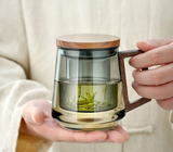 BrewLeaf 500ml Glass Tea Infuser Mug – Heat-Resistant Borosilicate Tea Cup | Wooden Handle & Lid | Reusable Tea Brewer