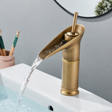 Beaumont Cascade Basin Mixer Tap – Antique Brass Waterfall Faucet | Vintage Single Lever Bathroom Tap
