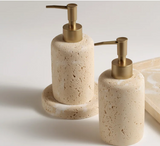 Ravellia Travertine Bathroom Accessories Set – Natural Stone Luxury Vanity Collection | Spa-Inspired Bathroom Décor
