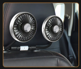 RoadBreeze Duo Twin-Head Car Fan – 3-Speed Adjustable Air Circulator | USB-C Powered | Integrated LED Lighting