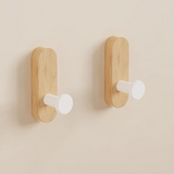 Eloria NordicWood Self-Adhesive Walnut Wall Hooks – Scandinavian Minimalist Coat & Towel Hooks (2 or 5 Piece Set) | Drill-Free Wooden Storage Solution
