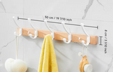 Novalith SARIHOSY Black Wooden Wall Hook Rack – 5-Hook Modern Coat & Towel Organiser | Wall-Mounted Storage for Bathroom, Kitchen & Hallway