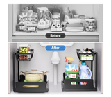 Auralith AquaStor Double-Layer Sink Organiser – Extendable Under-Sink Storage Rack | Reinforced Pull-Out Kitchen Cabinet System