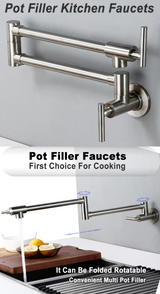 PivotPro Wall-Mount Pot Filler Faucet – Folding Brass Kitchen Faucet | Extendable Swing Arm | Brushed Chrome Cold Water Kitchen Tap