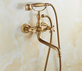 HeritageRain Retro Shower System – Antique Brass Wall-Mounted Mixer Set | Classic Handheld Shower & Extended Spout