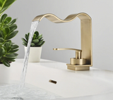 Aurelio Cascade Basin Mixer – Gold Waterfall Bathroom Faucet | Luxury Single Lever Sink Tap