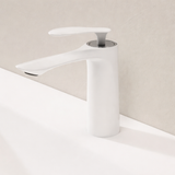 PureCascade Basin Mixer Tap – White Waterfall Bathroom Faucet | Luxury Single Lever Sink Mixer