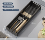GlideStore Expandable Kitchen Drawer Organiser – Pull-Out Dish & Cutlery Storage Rack for Cabinets & Countertops