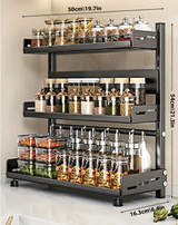 Elevio 3-Tier Spice Station – Black Stainless Steel Kitchen Organiser | Large Capacity Countertop Storage Shelf