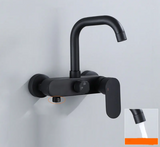 NoirFlow Wall-Mounted Mixer Tap – Matte Black Brass Faucet | 360° Swivel with Side Spray Attachment
