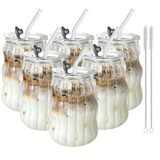 VetroSip Ribbed Glass Tumblers with Straws & Lids – Set of 2 or 4 | Reusable Clear Drinking Glasses | Modern Drinkware Set