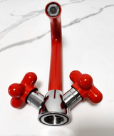 LuxeFlow Dual-Handle Brass Basin Mixer Tap – Rotatable Spout Bathroom Faucet with Ceramic Cartridge | Chrome Finish Luxury Sink Tap (Red & Green Accent Design)
