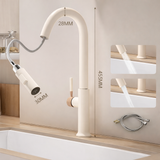 IvoryFlow Pull-Down Kitchen Mixer Tap – Cream Stainless Steel Faucet | 360° Swivel Hot & Cold Sink Sprayer