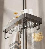 AeroMount Shower Storage Shelf – Drill-Free Aluminium Bathroom Organiser | Double Layer Caddy with Towel Rail