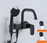 NoirFlow Wall-Mounted Mixer Tap – Matte Black Brass Faucet | 360° Swivel with Side Spray Attachment