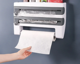 Velmora MultiFix 4-in-1 Wall-Mounted Kitchen Roll Holder – Self-Adhesive Organiser with Foil Cutter, Bottle Rack & Tissue Dispenser | Space-Saving Kitchen Storage System