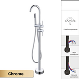 NoirLuxe Floor-Mounted Brass Bath Mixer Tap – Dual-Handle Black Freestanding Faucet with Hand Shower | 2-in-1 Hot & Cold Luxury Bathroom System