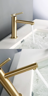GoldKnurl One Luxe 360 – Brushed Gold Swivel Bathroom Faucet