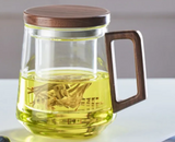 BrewLeaf 500ml Glass Tea Infuser Mug – Heat-Resistant Borosilicate Tea Cup | Wooden Handle & Lid | Reusable Tea Brewer