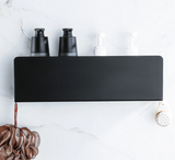 NoirSpace Wall Storage Shelf – Matte Black Aluminium Organiser with Hooks | Modern Bathroom & Kitchen Rack
