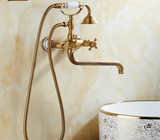 HeritageRain Retro Shower System – Antique Brass Wall-Mounted Mixer Set | Classic Handheld Shower & Extended Spout
