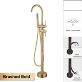 NoirLuxe Floor-Mounted Brass Bath Mixer Tap – Dual-Handle Black Freestanding Faucet with Hand Shower | 2-in-1 Hot & Cold Luxury Bathroom System