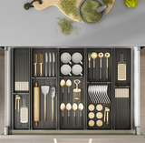 GlideStore Expandable Kitchen Drawer Organiser – Pull-Out Dish & Cutlery Storage Rack for Cabinets & Countertops